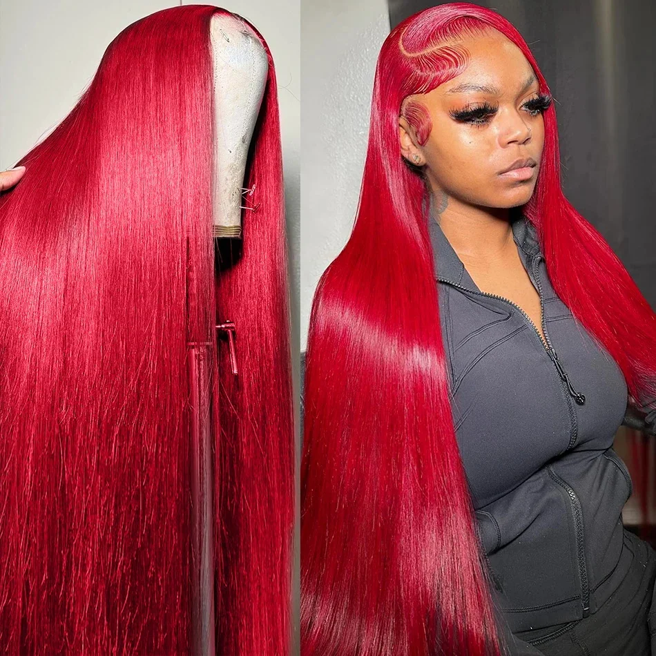 30 40 Inch Brazilian Hot Red 13x6 HD Lace Front Wigs Human Hair Wig 200% Red Colored Straight 13X4 Lace Frontal Wig For Women