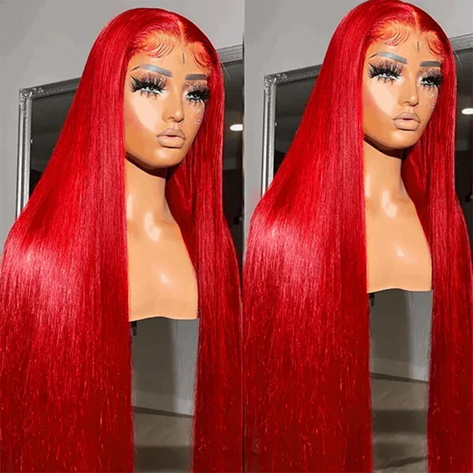 30 40 Inch Brazilian Hot Red 13x6 HD Lace Front Wigs Human Hair Wig 200% Red Colored Straight 13X4 Lace Frontal Wig For Women thumbnail 4