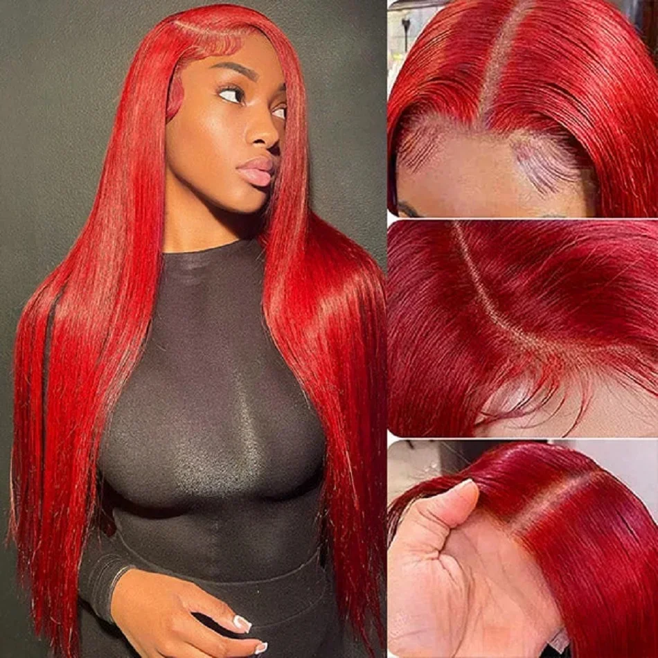 30 40 Inch Brazilian Hot Red 13x6 HD Lace Front Wigs Human Hair Wig 200% Red Colored Straight 13X4 Lace Frontal Wig For Women thumbnail 2