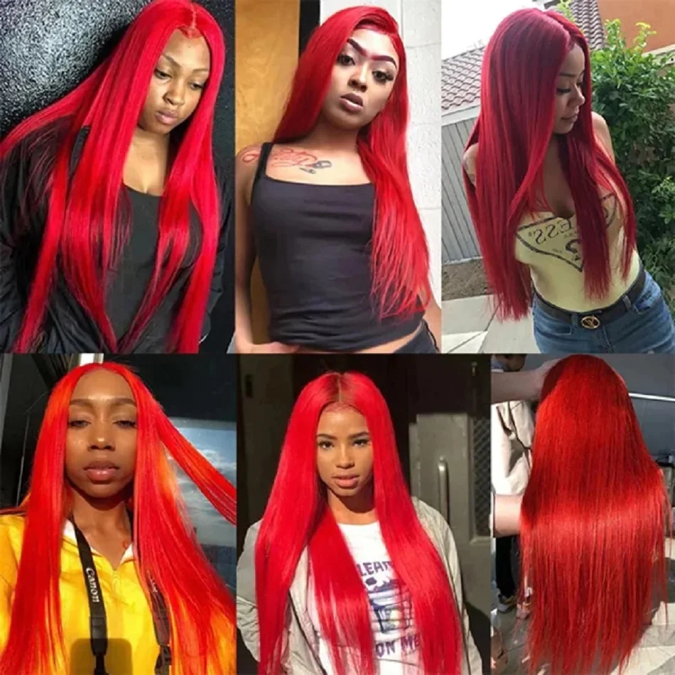 30 40 Inch Brazilian Hot Red 13x6 HD Lace Front Wigs Human Hair Wig 200% Red Colored Straight 13X4 Lace Frontal Wig For Women thumbnail 5
