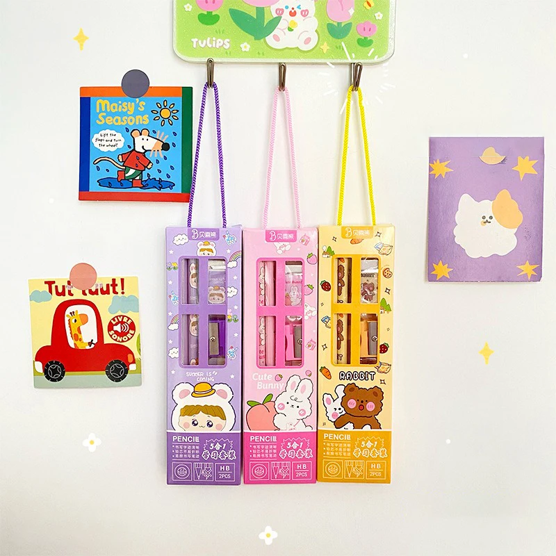 5 in 1 Pencil Set Portable Stationery Prize Cute Cartoon Stationery Gift Box Set School Supplies Writing Tool Stationery Set thumbnail 3