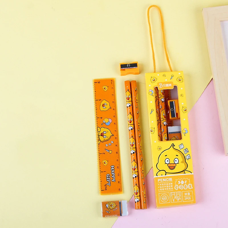 5 in 1 Pencil Set Portable Stationery Prize Cute Cartoon Stationery Gift Box Set School Supplies Writing Tool Stationery Set thumbnail 4