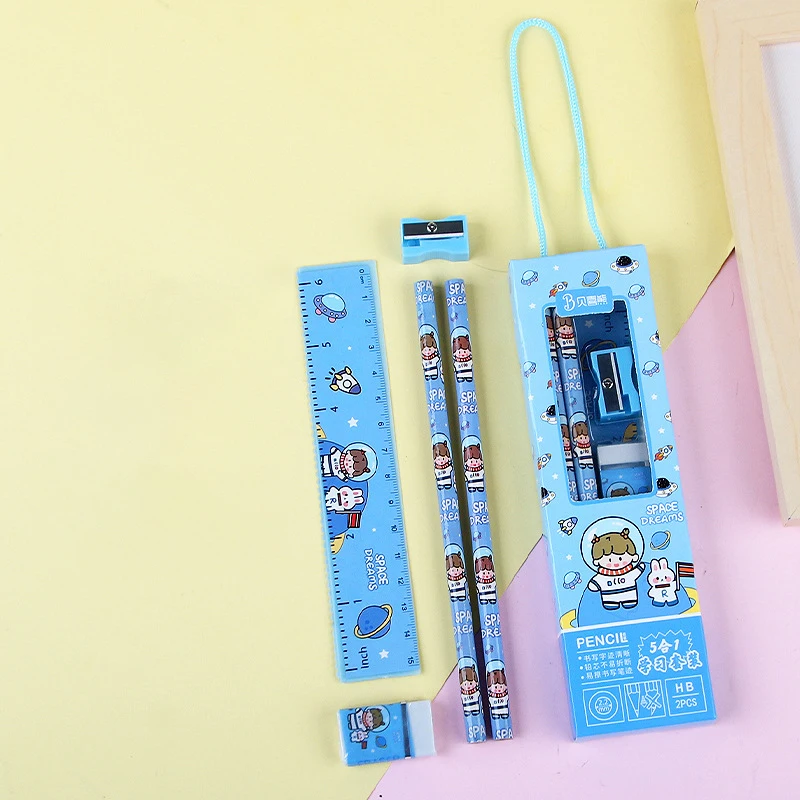 5 in 1 Pencil Set Portable Stationery Prize Cute Cartoon Stationery Gift Box Set School Supplies Writing Tool Stationery Set thumbnail 5