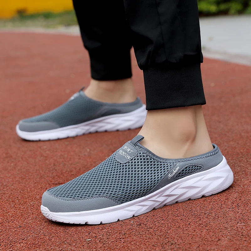 Plus size 39- 47 Summer Men Half Slippers Lightweight Casual Shoes Outdoor Male Flat Slippers Anti-slip Mesh Slip on Loafers thumbnail 6