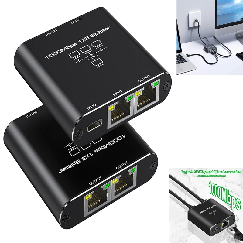 RJ45 Network Cable Switch Hub 1 In 2 3 Out Converter 1000Mbps Gigabit Ethernet Switch Hub Wire Divider PC LAN Extend Adapter thumbnail 5