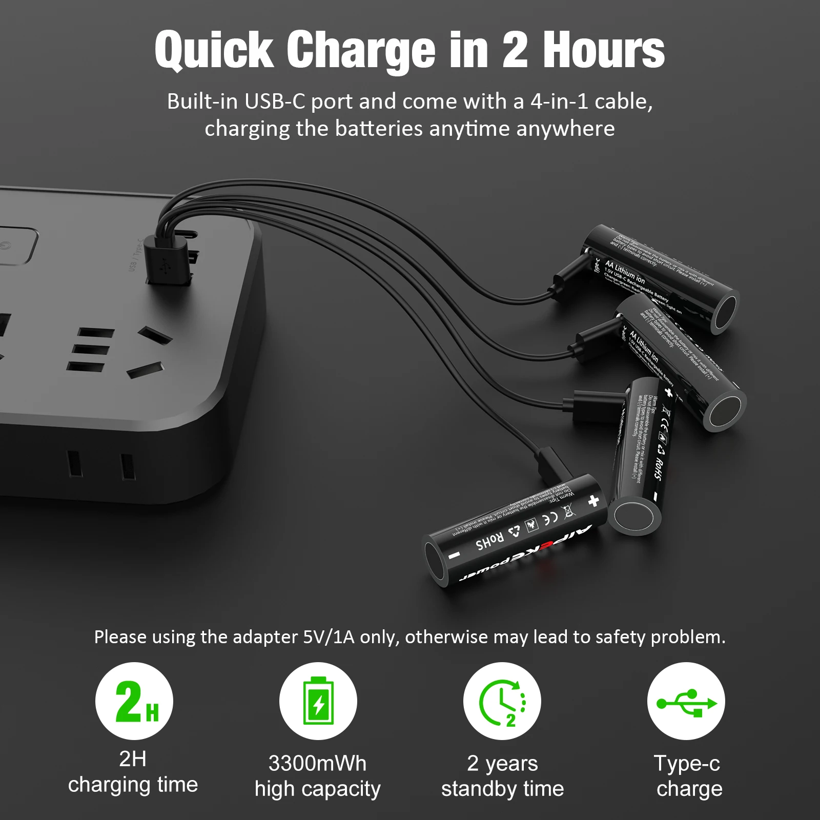 AIPEKE 1.5V 3300mWh Aa rechargeable batteries pile USB aa 1.5v Rechargeable Lithium Battery Aa for Control toys Remote Mouse thumbnail 2