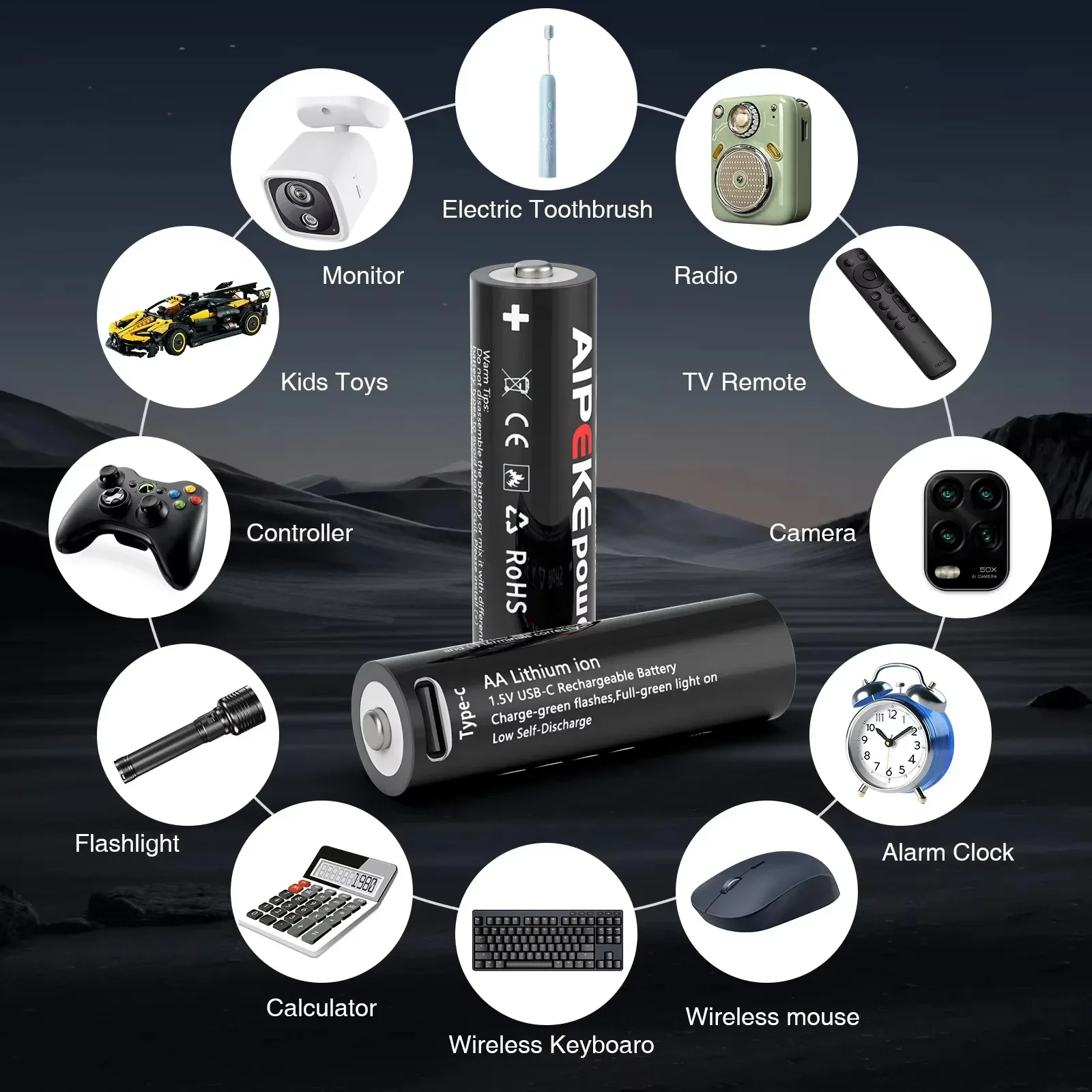 AIPEKE 1.5V 3300mWh Aa rechargeable batteries pile USB aa 1.5v Rechargeable Lithium Battery Aa for Control toys Remote Mouse thumbnail 6