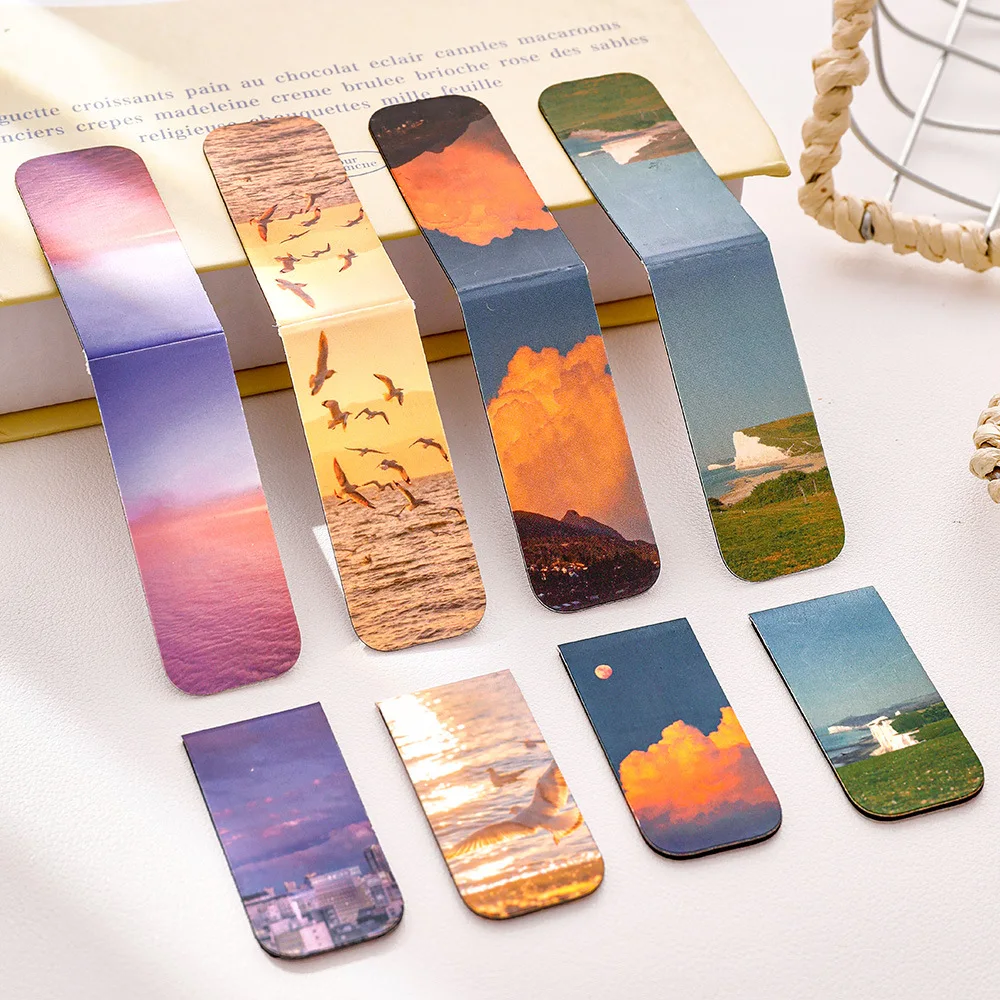 2Pcs Magnetic Bookmark Beautiful Scenery Art Page Folder for Books Readers Student Stationery Office School Supplies thumbnail 4