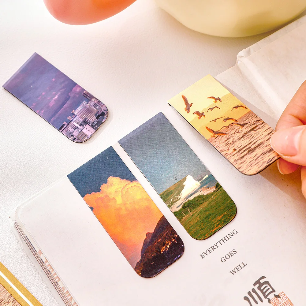 2Pcs Magnetic Bookmark Beautiful Scenery Art Page Folder for Books Readers Student Stationery Office School Supplies thumbnail 3