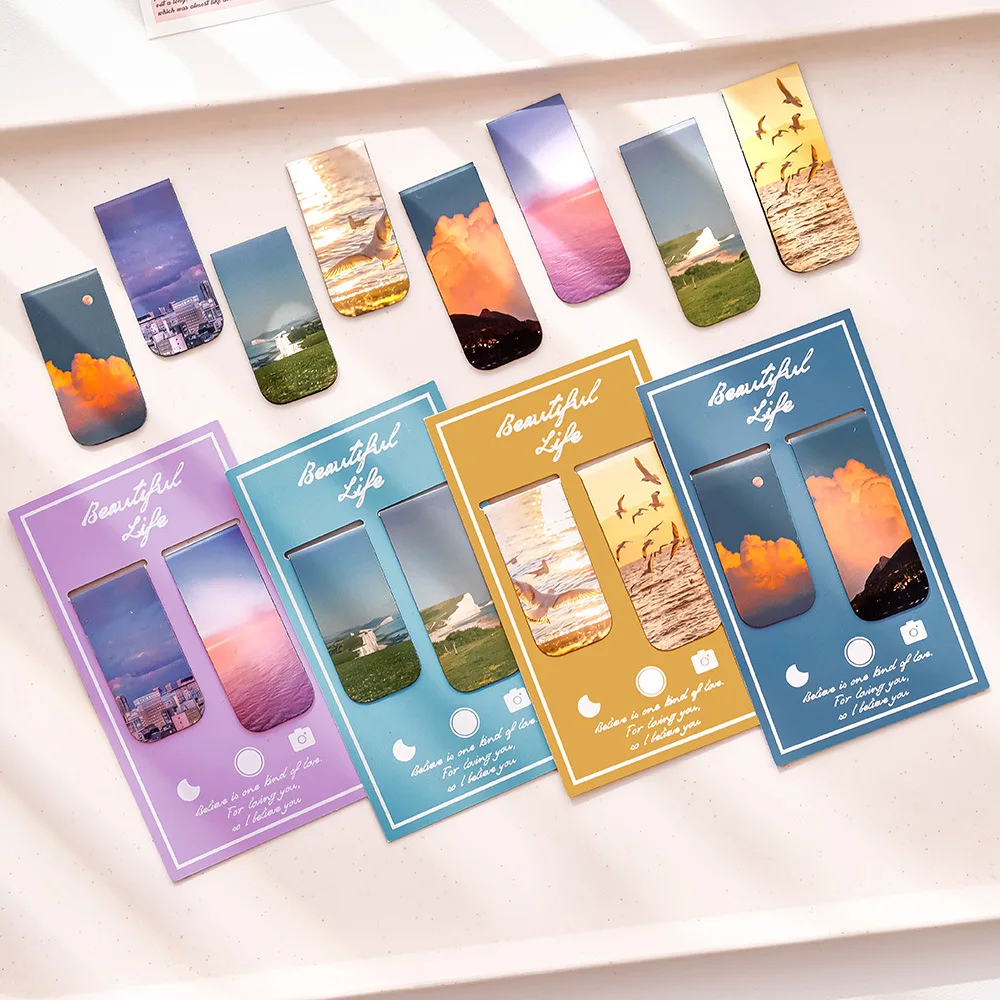 2Pcs Magnetic Bookmark Beautiful Scenery Art Page Folder for Books Readers Student Stationery Office School Supplies thumbnail 2