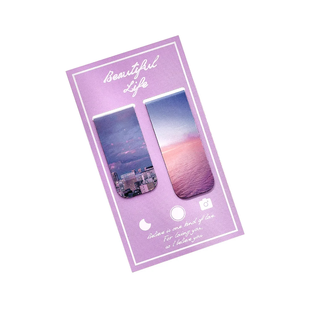 2Pcs Magnetic Bookmark Beautiful Scenery Art Page Folder for Books Readers Student Stationery Office School Supplies thumbnail 5