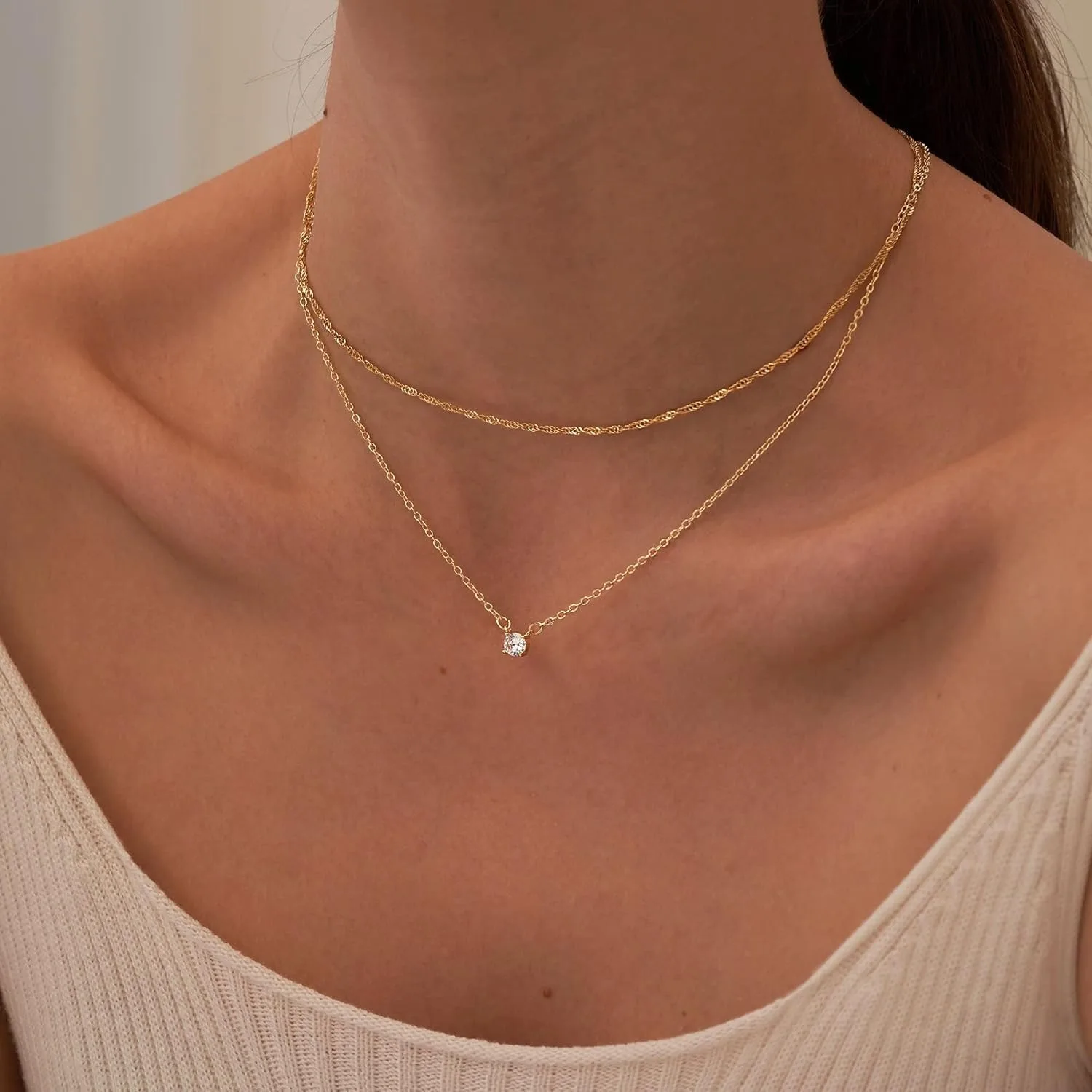 Diamond Necklaces for Women K Gold/Sterling Silver Choker Necklace Simple Gold Plated Jewelry Necklaces for Women Gifts thumbnail 5