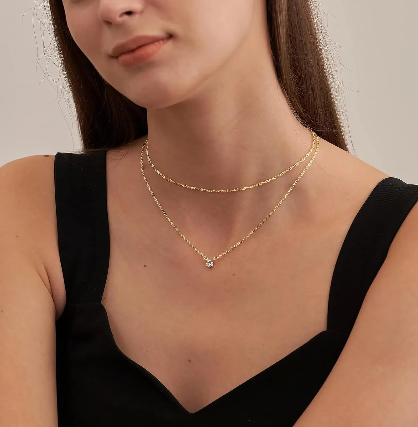 Diamond Necklaces for Women K Gold/Sterling Silver Choker Necklace Simple Gold Plated Jewelry Necklaces for Women Gifts thumbnail 4