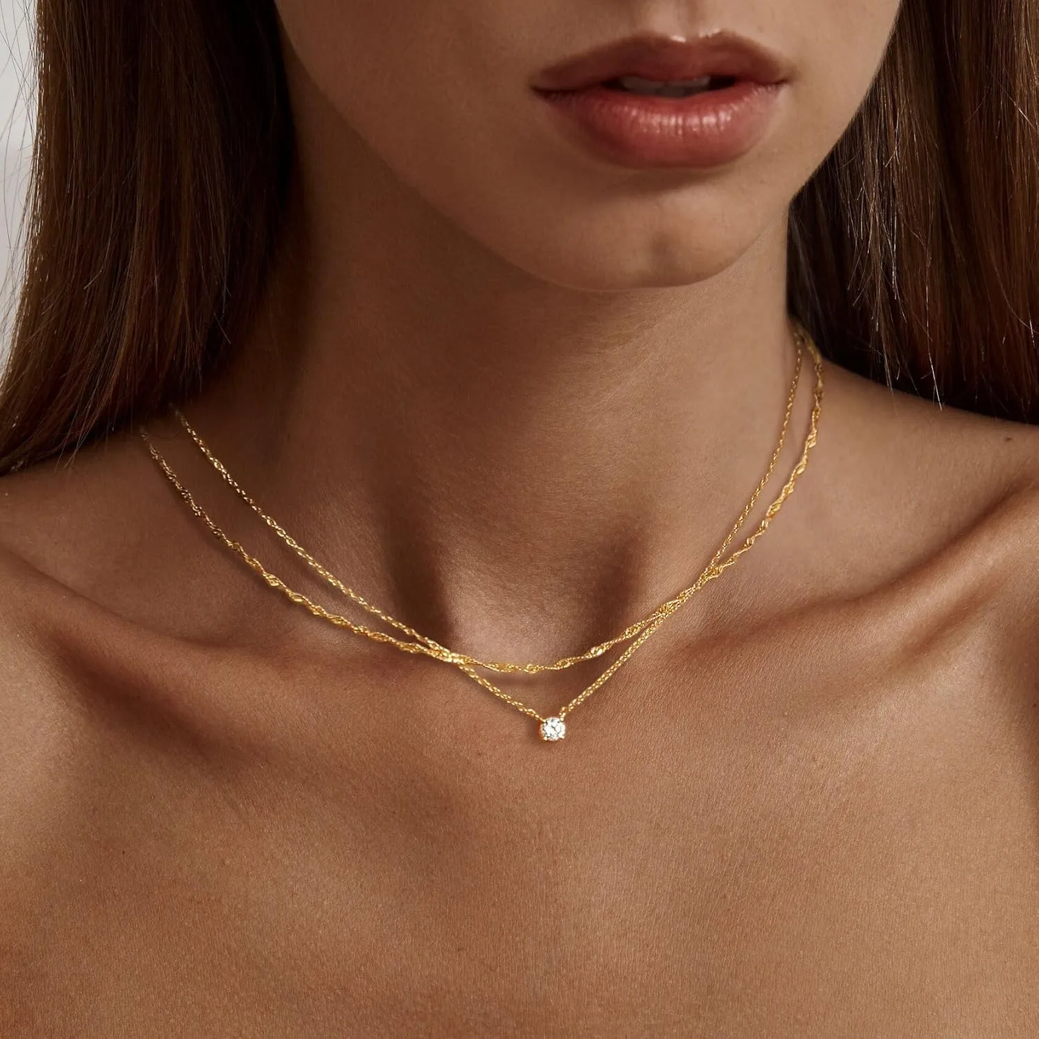 Diamond Necklaces for Women K Gold/Sterling Silver Choker Necklace Simple Gold Plated Jewelry Necklaces for Women Gifts thumbnail 2