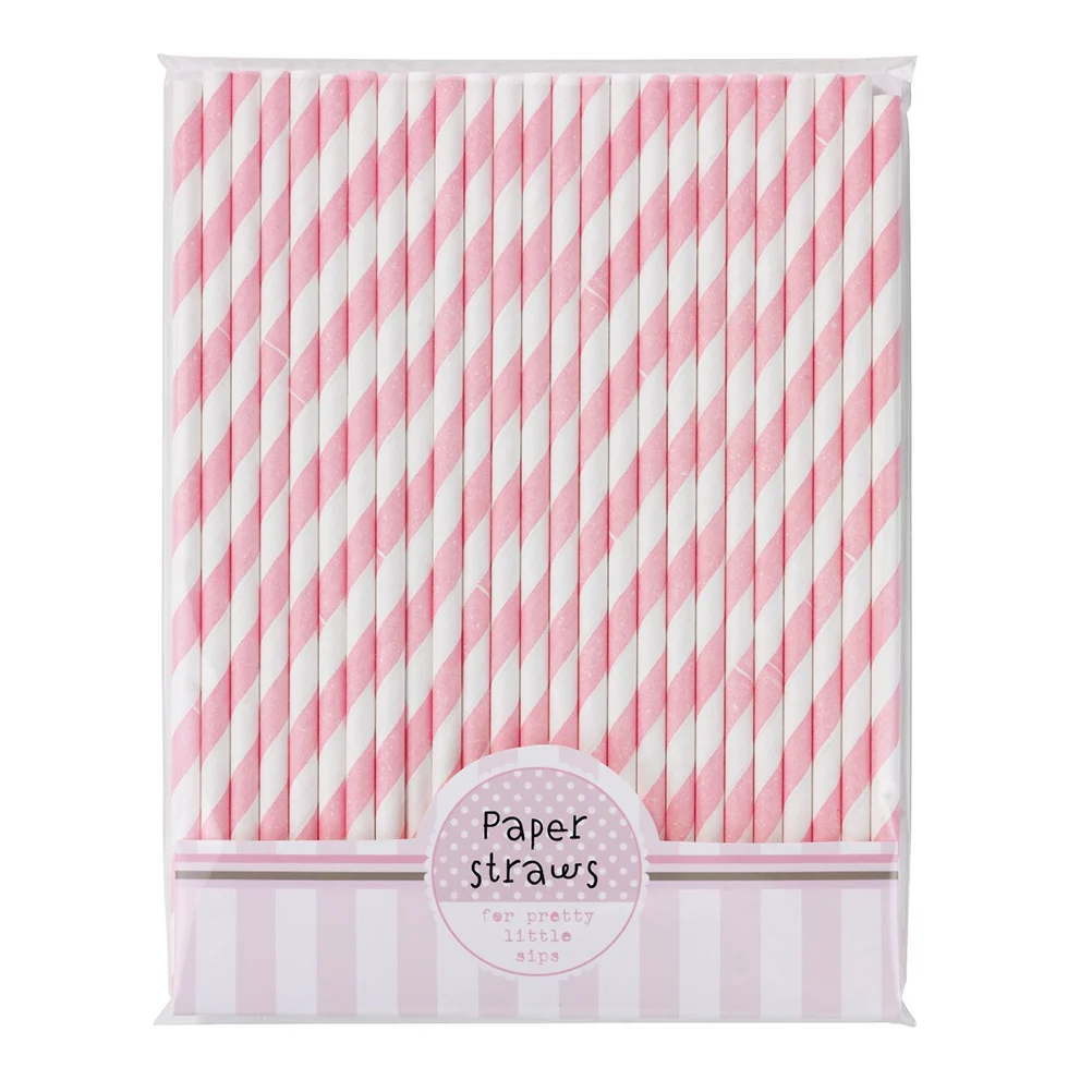 30 Pcs Pink White Striped Paper Straws Eco Friendly Disposable Drinking Straws For Party Home Bar Garden Kitchen Dining Supplies