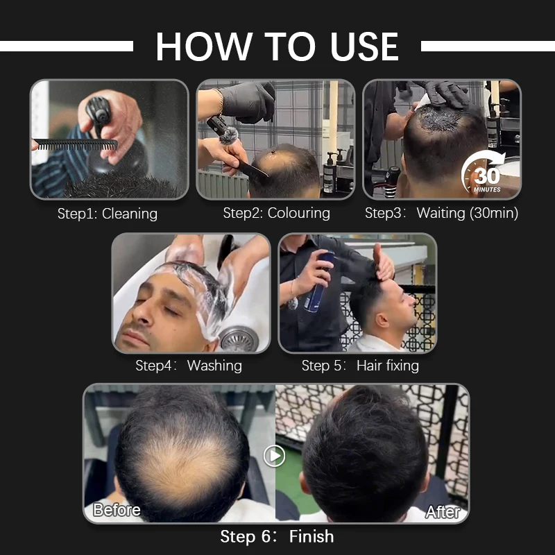 GINZO Hair Concealer for Baldness Dye Hair Corrector Cream for Man Waterproof Fill Up Black Hair Powder Upgraded Home Use 40ml thumbnail 5