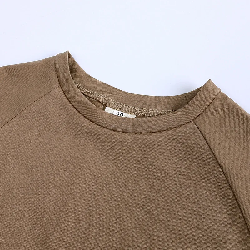100% Cotton Wholesale Baby Tees Buy More to Discount Kids Tops Girls Boys T-shirts Hip Hop Style Short Body Korea Brown Orange thumbnail 2