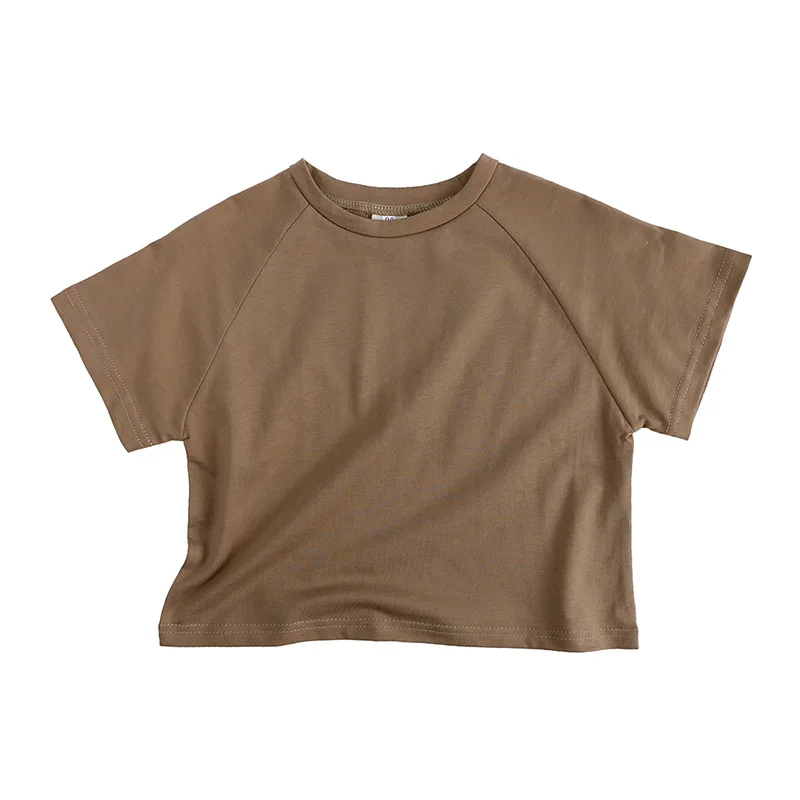 100% Cotton Wholesale Baby Tees Buy More to Discount Kids Tops Girls Boys T-shirts Hip Hop Style Short Body Korea Brown Orange