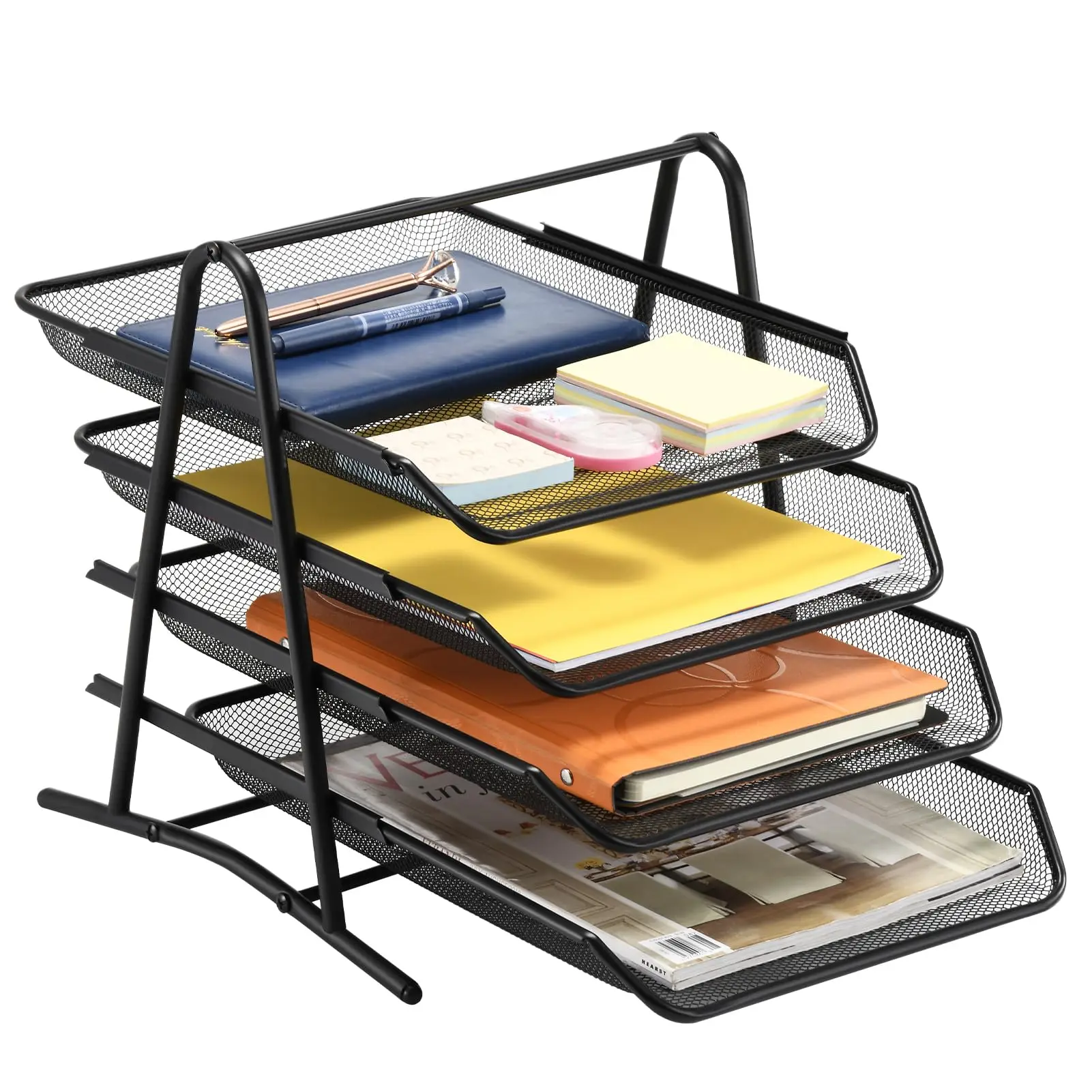 Mesh Desk Organiser 4 Tier Letter Tray Organizer Office Desktop Document Paper File Storage Mesh Filling Collection thumbnail 4