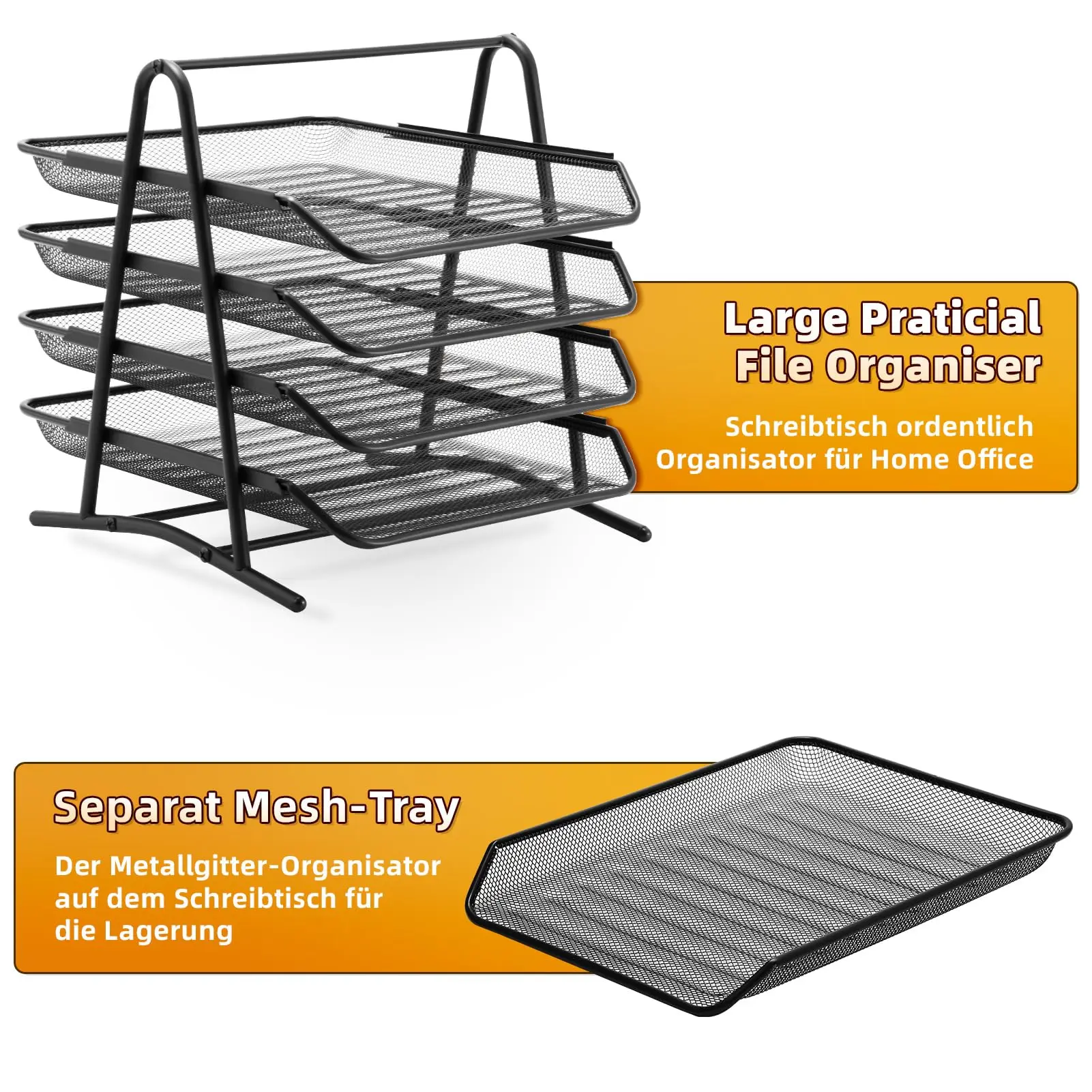 Mesh Desk Organiser 4 Tier Letter Tray Organizer Office Desktop Document Paper File Storage Mesh Filling Collection thumbnail 5