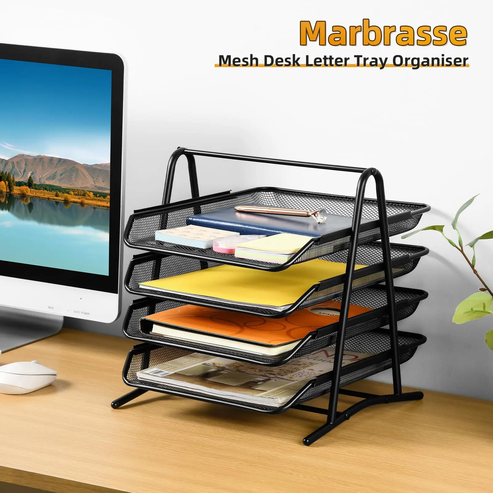 Mesh Desk Organiser 4 Tier Letter Tray Organizer Office Desktop Document Paper File Storage Mesh Filling Collection thumbnail 3