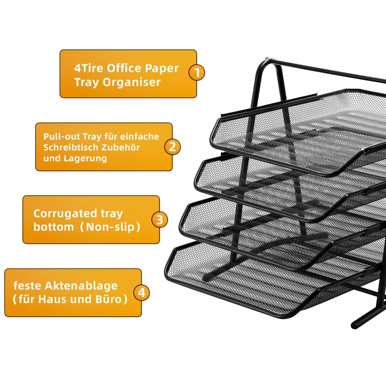 Mesh Desk Organiser 4 Tier Letter Tray Organizer Office Desktop Document Paper File Storage Mesh Filling Collection thumbnail 6