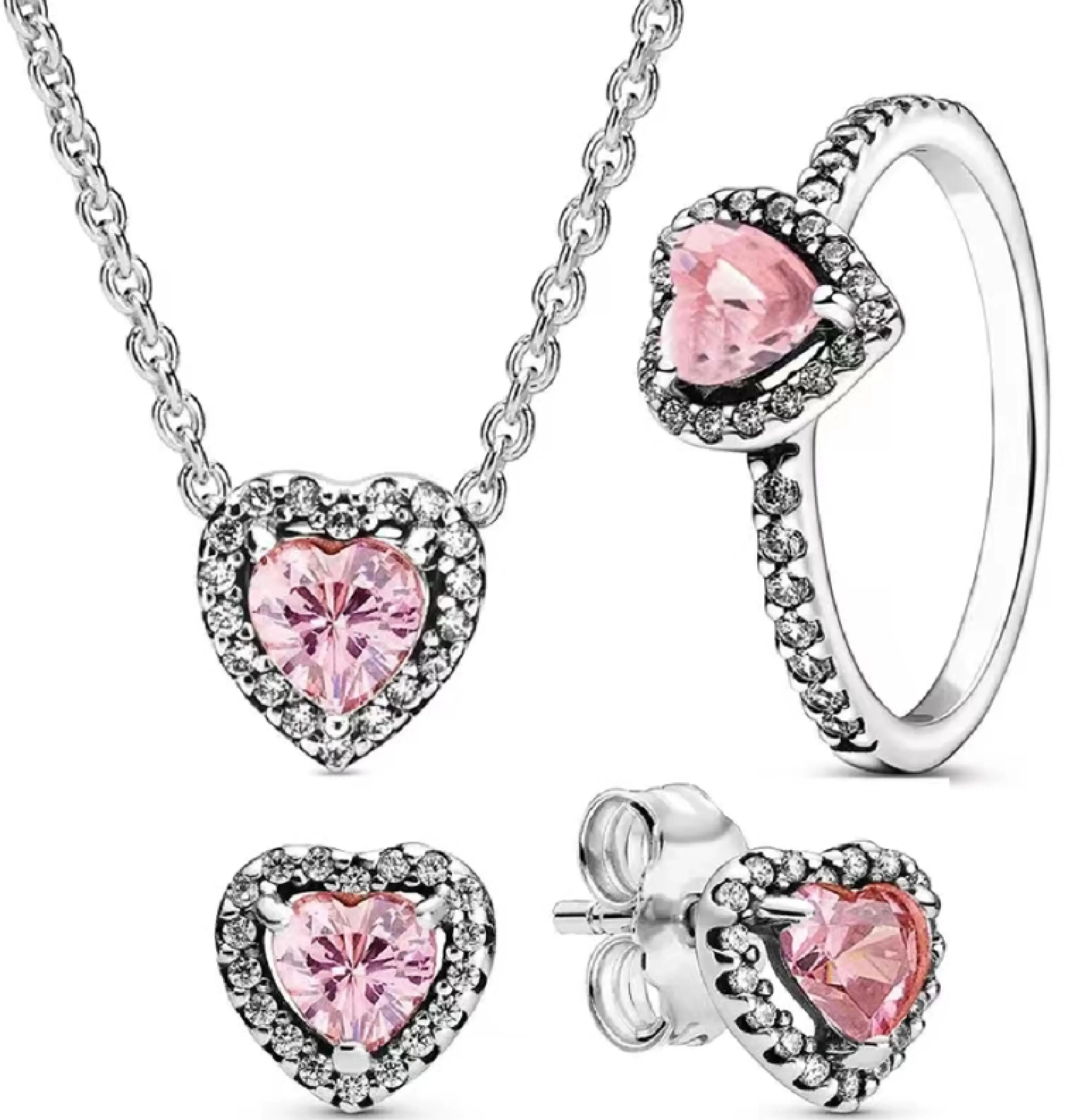 925 sterling silver heart-shaped set, high-quality charm zircon colored ring necklace earring set, fashionable women's jewelry thumbnail 3