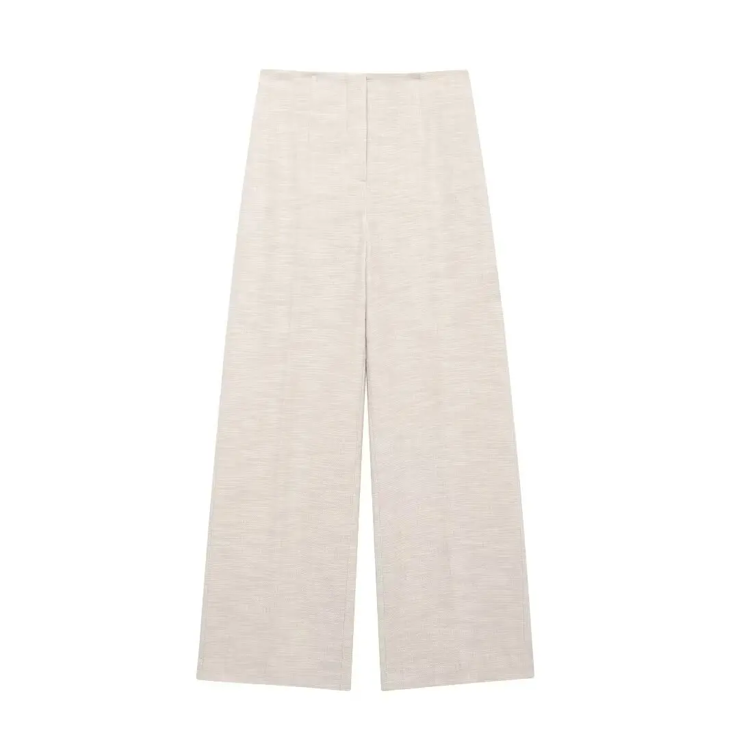 DUOPERI Women Fashion 2 Piece Sets Khaki Backless Zipper Corset Tops & Wide Leg Pants Female Chic Lady Trousers Suit thumbnail 5
