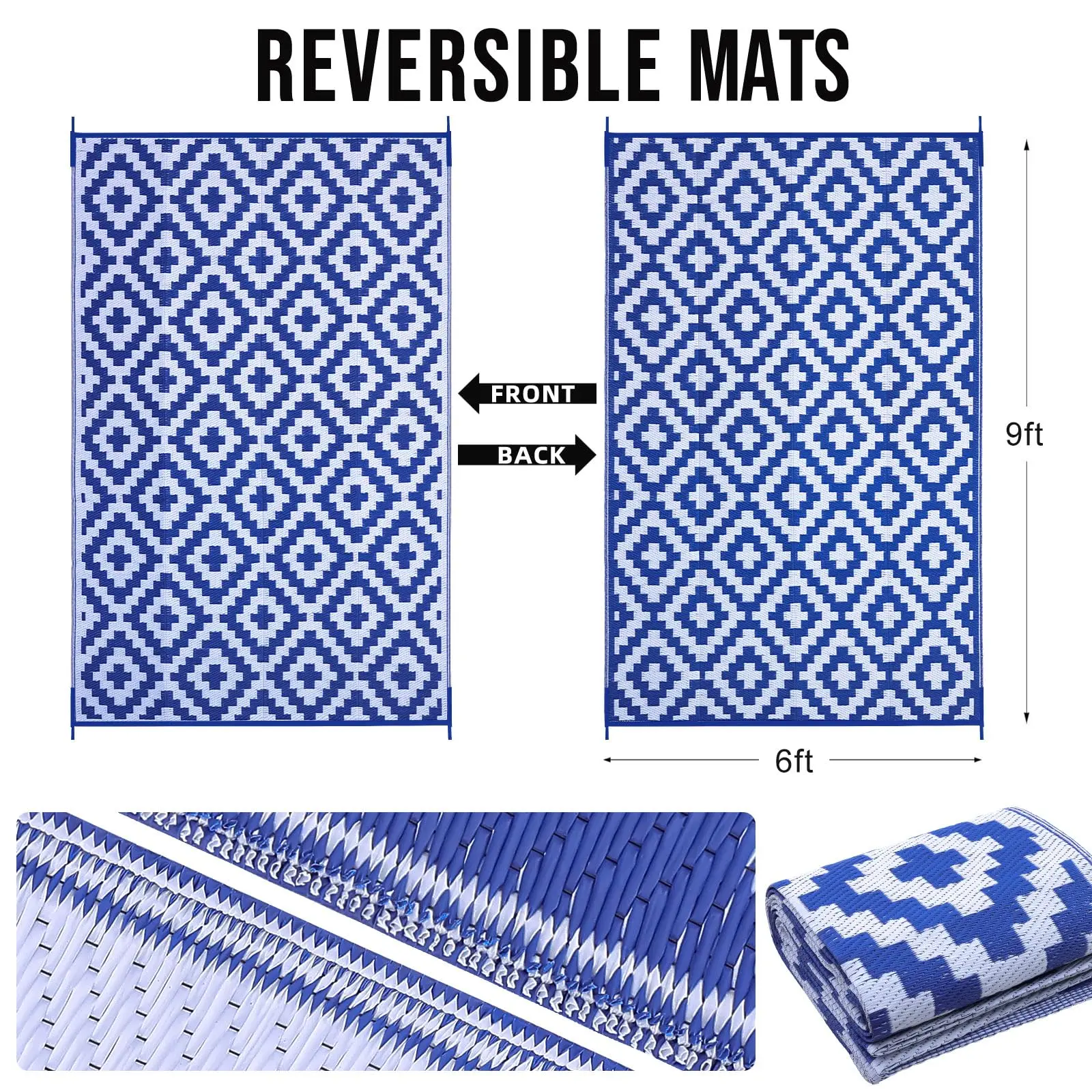 HAPIHAPPY Waterproof Outdoor Rugs Plastic Straw Rugs for Camping Family Picnic Balcony Rugs Outside RV Mats Carpets For Backyard thumbnail 2