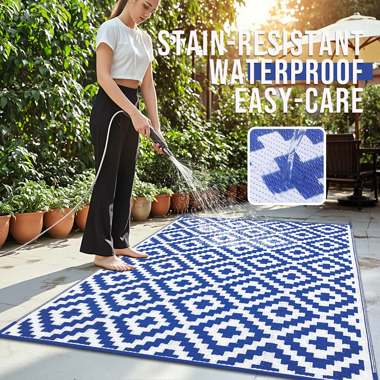 HAPIHAPPY Waterproof Outdoor Rugs Plastic Straw Rugs for Camping Family Picnic Balcony Rugs Outside RV Mats Carpets For Backyard thumbnail 3