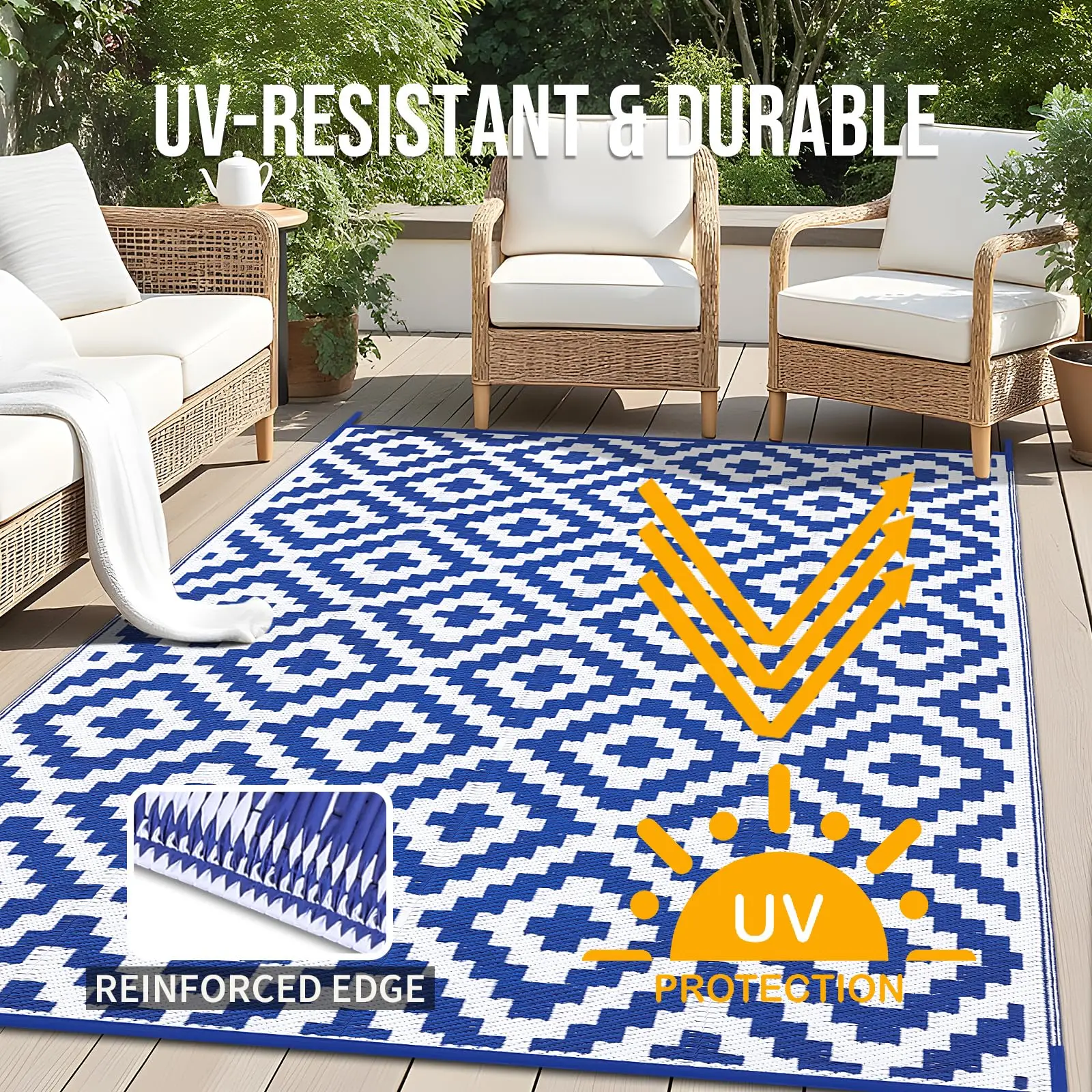 HAPIHAPPY Waterproof Outdoor Rugs Plastic Straw Rugs for Camping Family Picnic Balcony Rugs Outside RV Mats Carpets For Backyard thumbnail 4