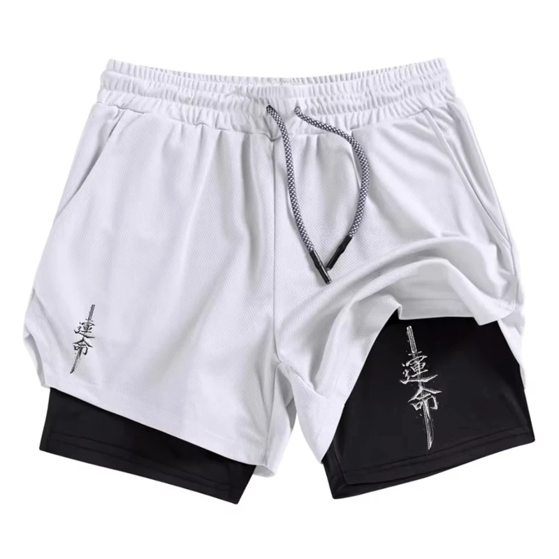 Samurai Print 2 in 1 Performance Shorts for Men Athletic Quick Dry Shorts with Phone Pocket Summer Gym Workout Running Shorts thumbnail 3