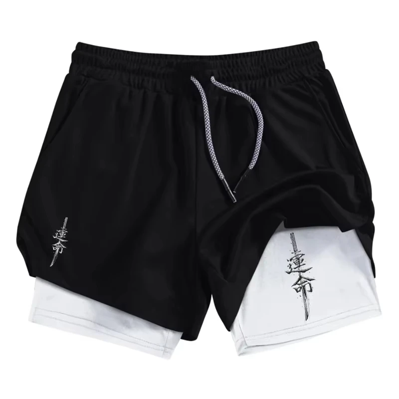 Samurai Print 2 in 1 Performance Shorts for Men Athletic Quick Dry Shorts with Phone Pocket Summer Gym Workout Running Shorts thumbnail 2