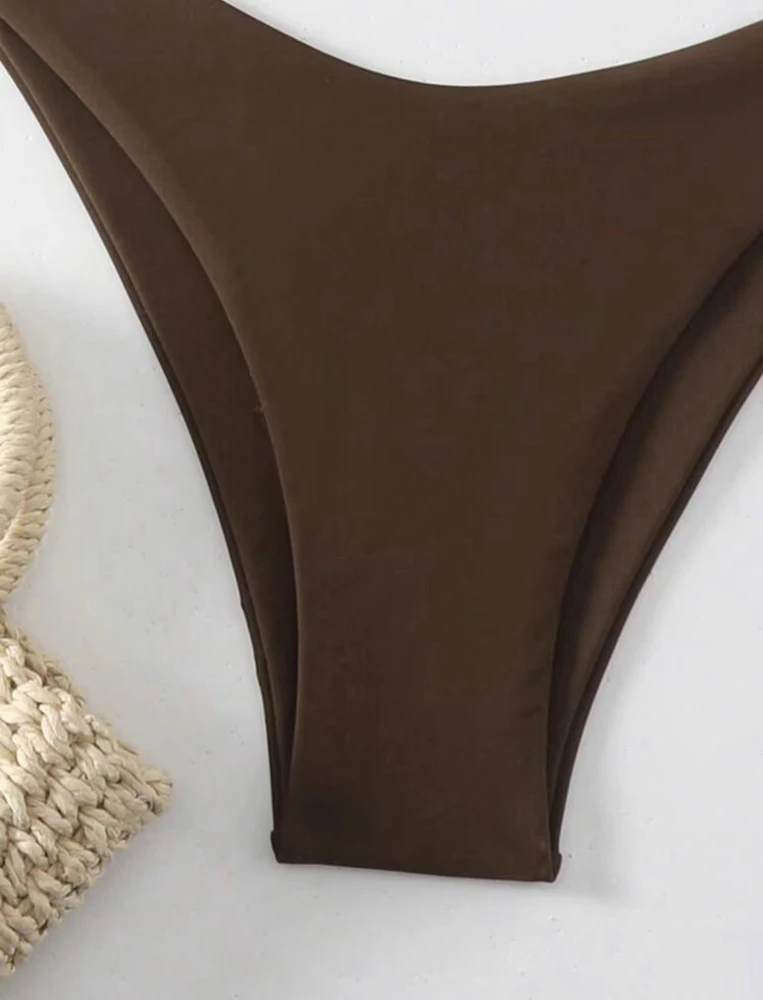 Women Thong Bikini Sexy Solid White/Black/Coffee Halter Swimsuit Lace Up Brazilian Bathing Suit 2025 New Double Fabric Beachwear thumbnail 5