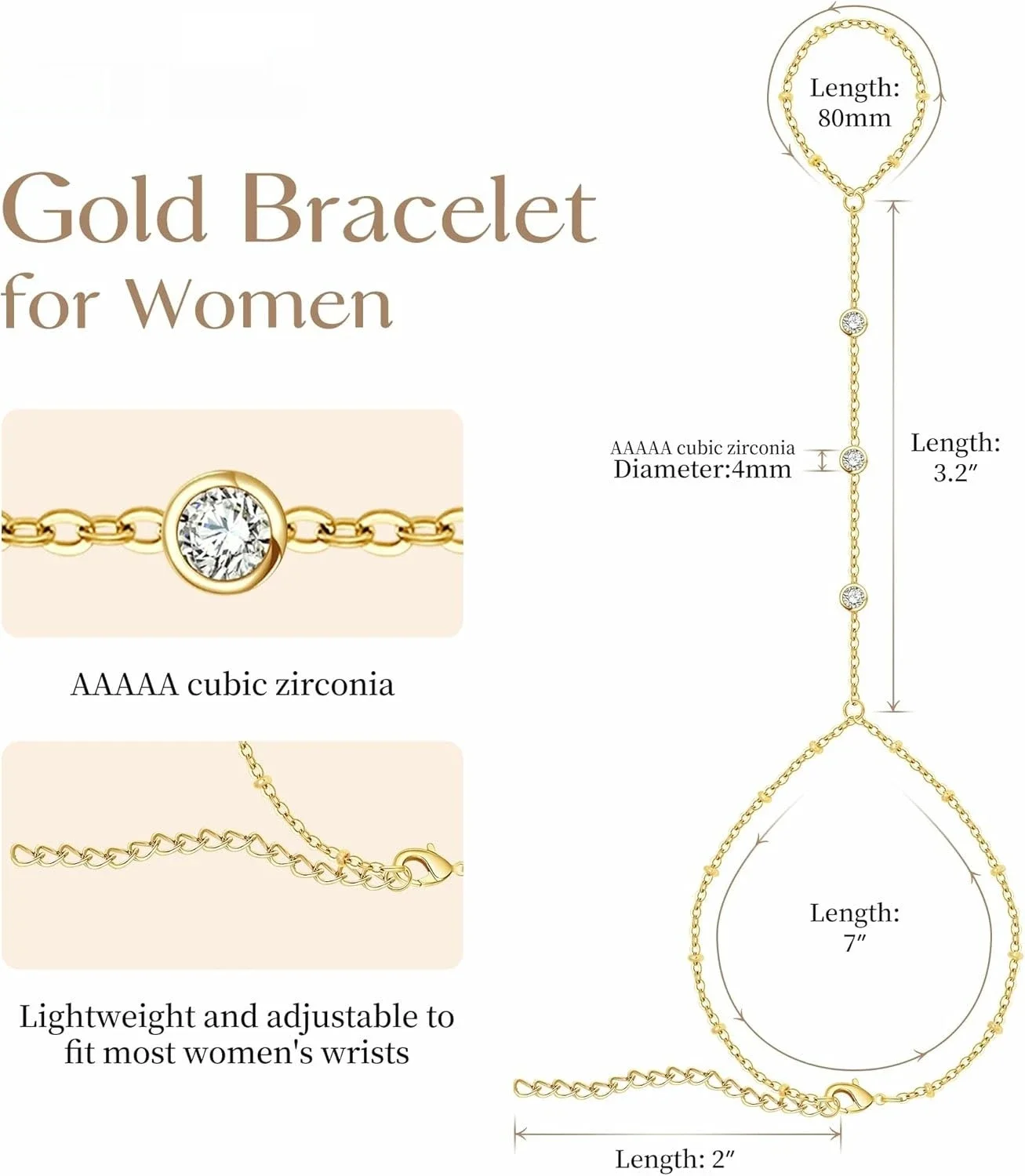 Gold Hand Chain for Women Gold Plated Bracelets for Women Silver Bracelets Hand Chain, Silver Jewelry Gifts for Women Christmas thumbnail 6