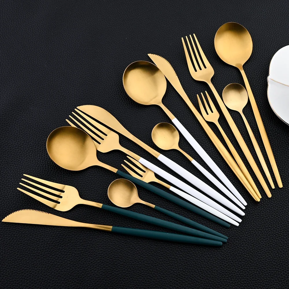 30Pcs Dinnerware Set Stainless Steel Flatware Matte Fork Spoon Knife Dinner Set Cutlery Kitchen Western Silverware Tableware Set thumbnail 3