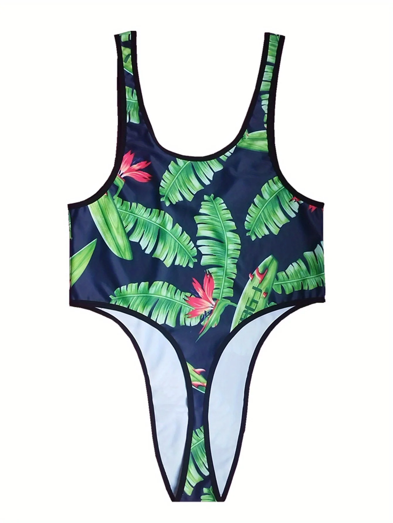 Men's Tropical Leaf Print Sexy One-Piece Swimsuit Lingerie Shapewear Gay Man Thong Swimwear Beach Wear Surfing Bathing Suit thumbnail 4