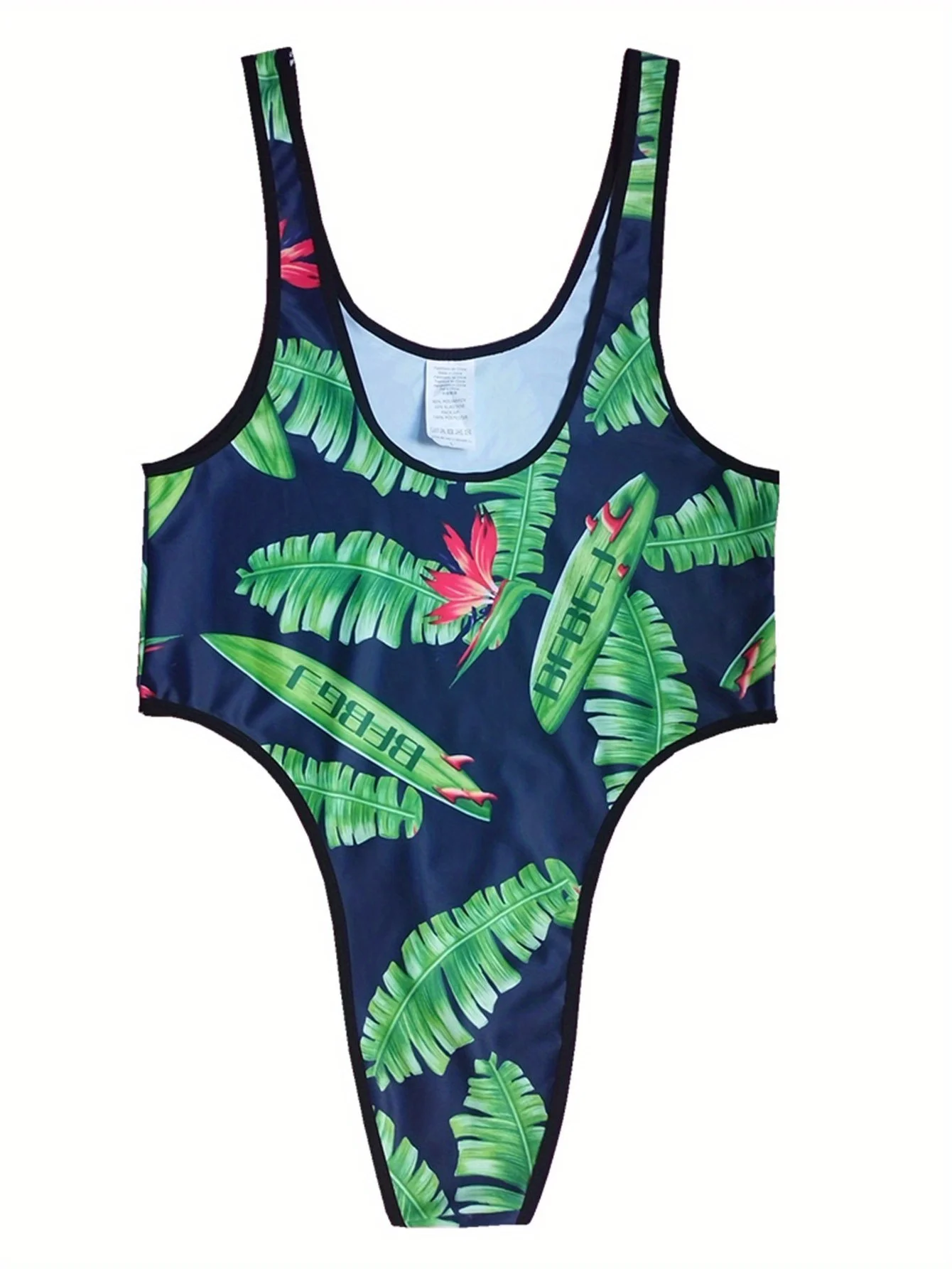 Men's Tropical Leaf Print Sexy One-Piece Swimsuit Lingerie Shapewear Gay Man Thong Swimwear Beach Wear Surfing Bathing Suit thumbnail 3