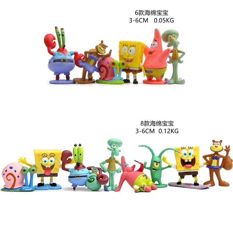 Spongebob Anime Figure Patrick Star Octopus Brother Handmade Model Cartoon Toys for Kids Ornaments 6PCS/8PCS Set Cake Decoration thumbnail 2