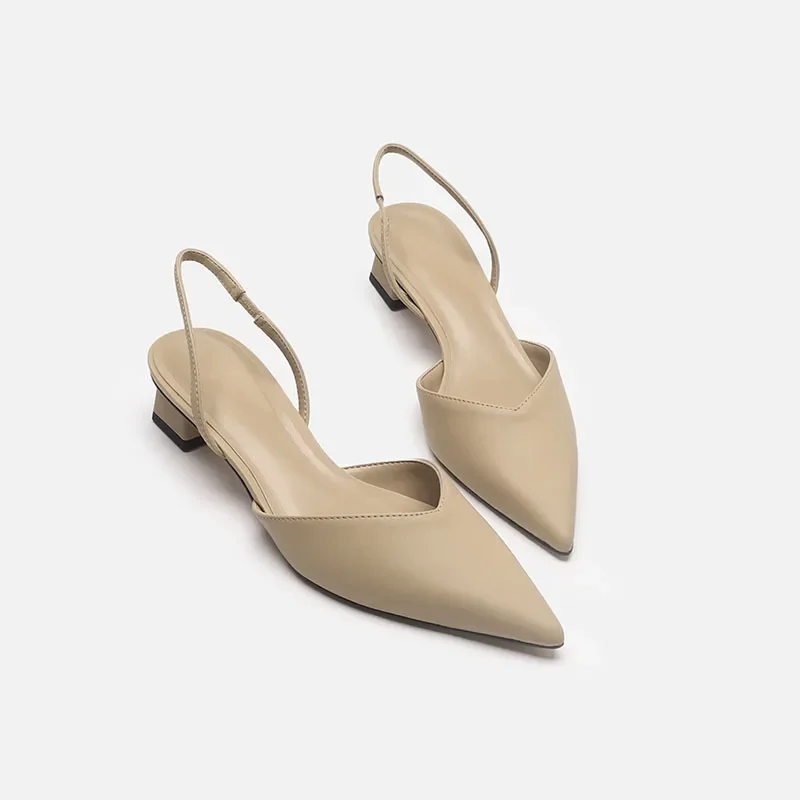 Summer 2025 New Women Black Baotou Fashion Sandals Woman Heels Pumps Silk Sexy Pointed Sandalias Female Low Heels Shoes thumbnail 4