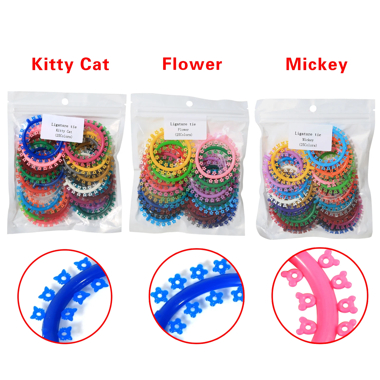 1000Pcs Dental Orthodontic Ligature Ties Cartoon O-Ring Elastic Bands Flower Kitty Cat Mickey for Ortho Archwire Braces thumbnail 2