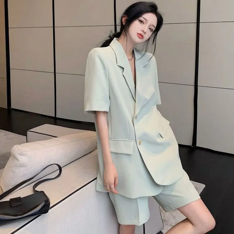 Women's Summer Blazers Set 2024 New Fashion Loose Thin Suit Coat Shorts Two Piece Korean Elegant Casual Pants Matching Sets thumbnail 2