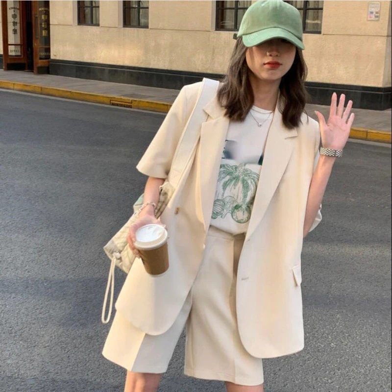Women's Summer Blazers Set 2024 New Fashion Loose Thin Suit Coat Shorts Two Piece Korean Elegant Casual Pants Matching Sets thumbnail 5