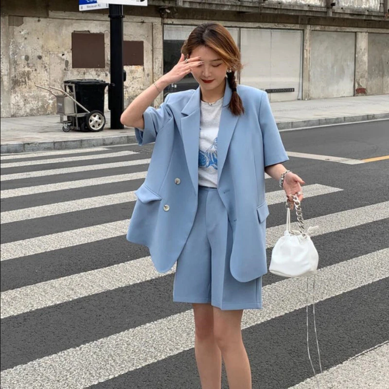 Women's Summer Blazers Set 2024 New Fashion Loose Thin Suit Coat Shorts Two Piece Korean Elegant Casual Pants Matching Sets thumbnail 6