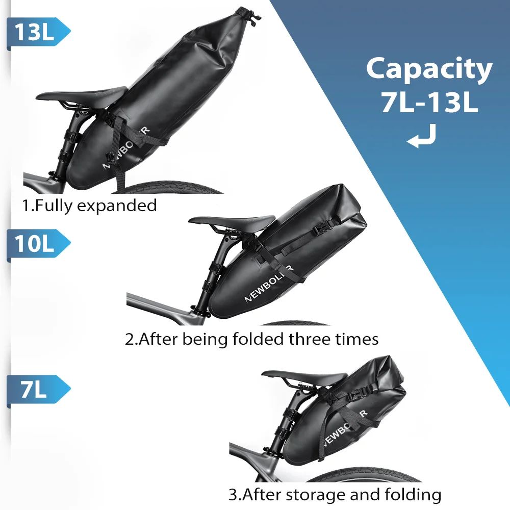 NEWBOLER Bicycle Bag Waterproof 13L Large Capacity Bicycle Saddle Bag Bicycle Foldable Tail Bag Mountain Bike Road Luggage thumbnail 3