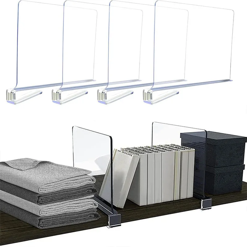Clear Wardrobe Partition Board Set, PS Acrylic Shelf Dividers for Organizing Clothes/Books/Toys - Anti-Slip Space Saver