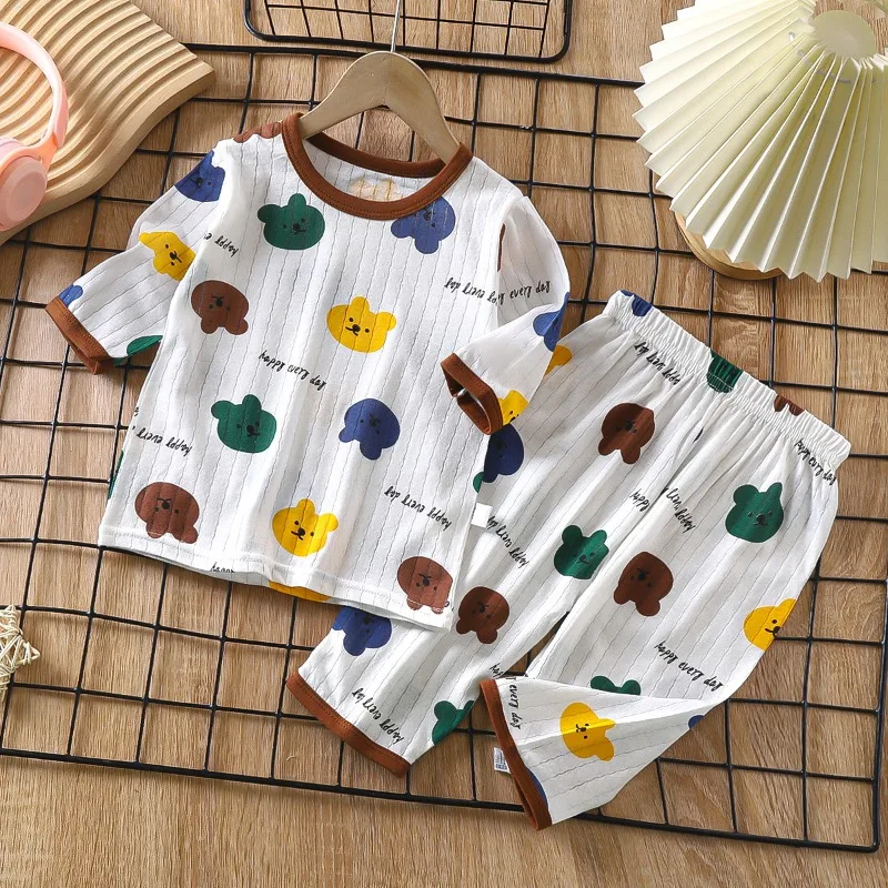 Toddler Long Sleeve Baby Nightwear Pyjamas Kids Cartoon Homewear Clothes Cartoon Homewear Baby Pajamas Sets Cotton Child Clothes thumbnail 3