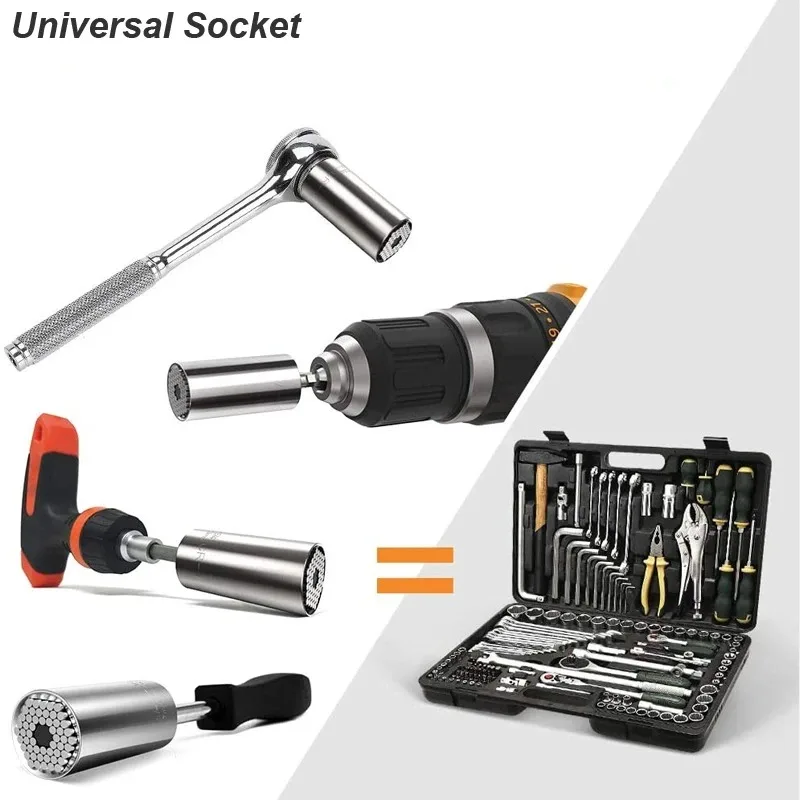Universal Socket Wrench Head Set Sleeve Gadget 7-19mm Power Drill Adapter Spanner Key Nut Magic Grip Multi Hand Tools multitool thumbnail 4