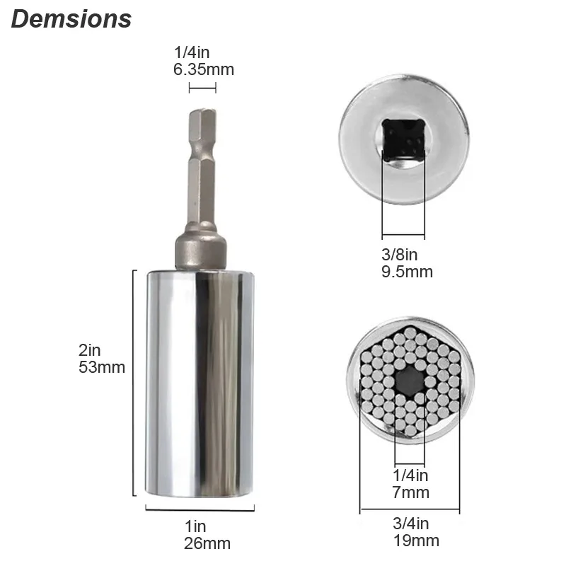 Universal Socket Wrench Head Set Sleeve Gadget 7-19mm Power Drill Adapter Spanner Key Nut Magic Grip Multi Hand Tools multitool thumbnail 3