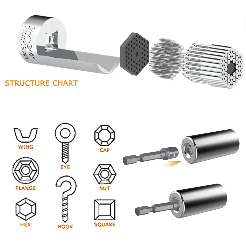 Universal Socket Wrench Head Set Sleeve Gadget 7-19mm Power Drill Adapter Spanner Key Nut Magic Grip Multi Hand Tools multitool thumbnail 2
